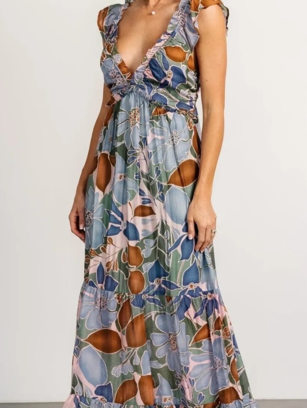 Baltic Born Floral Maxi Dress in Blue, Green & Brown Tones